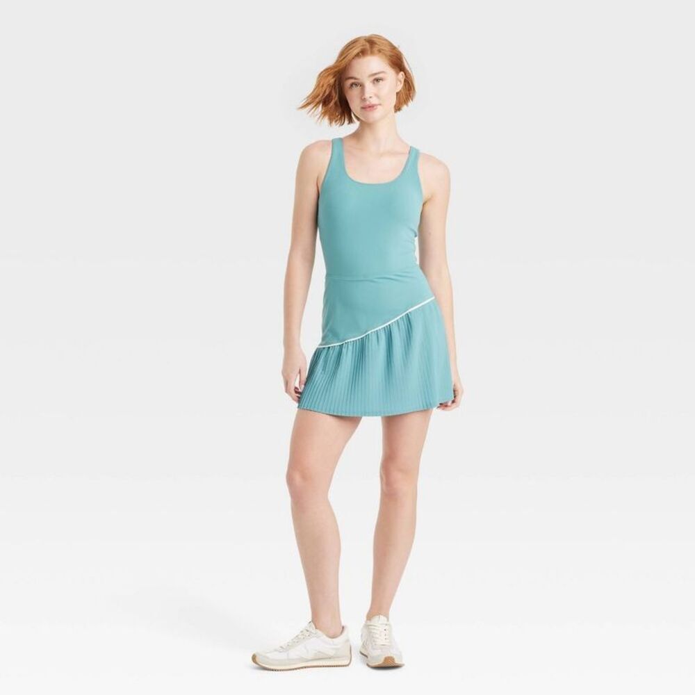 Women's Knit Asymmetrical Pleated Active Dress - JoyLab Teal L